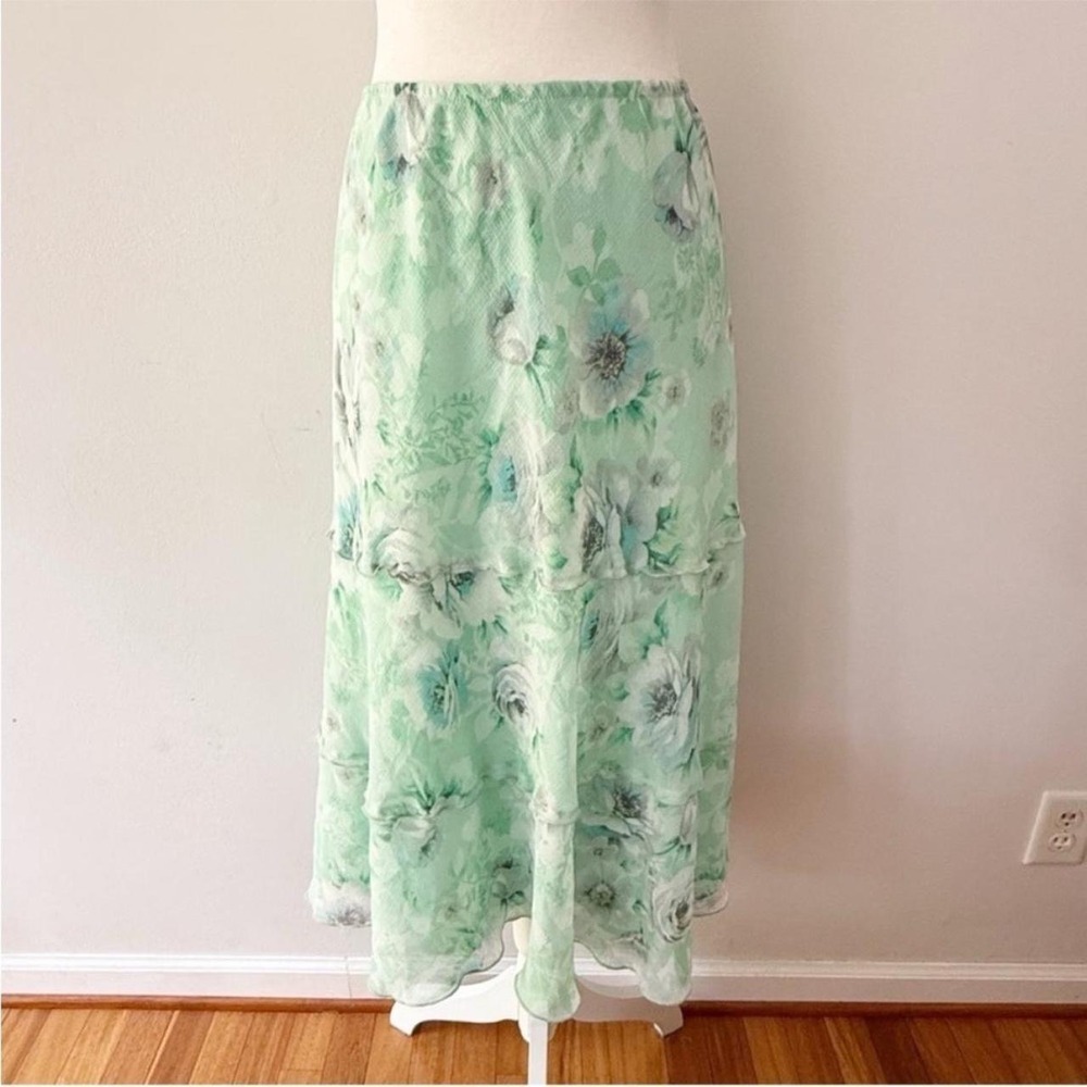 Vintage Skirt Women 24W Mint Green Floral Y2K Layered Chiffon Fairy Garden Party